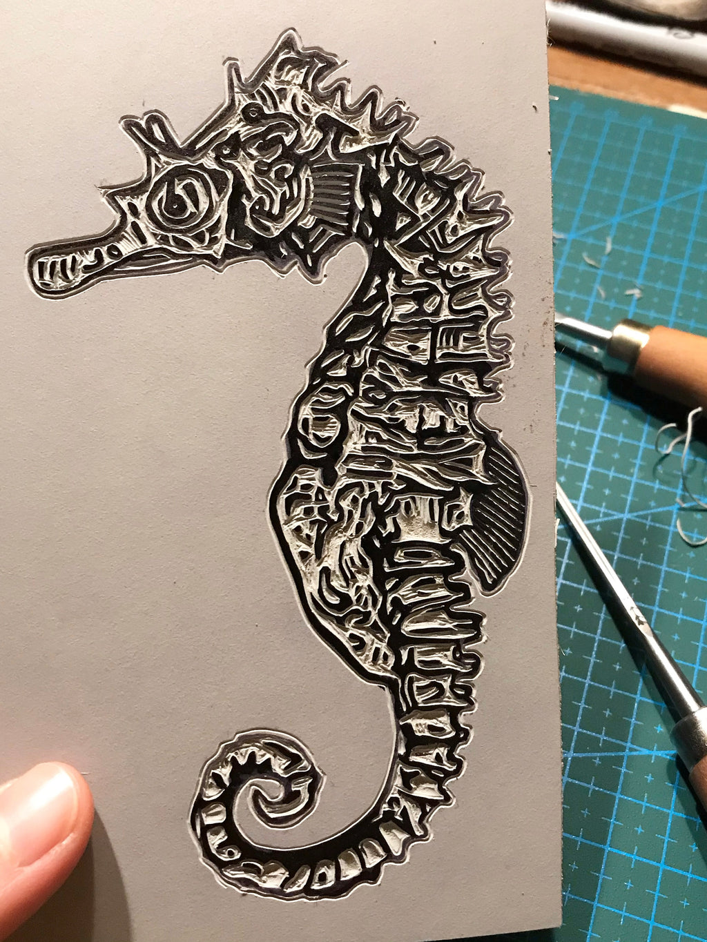 Seahorse Original Lino Print