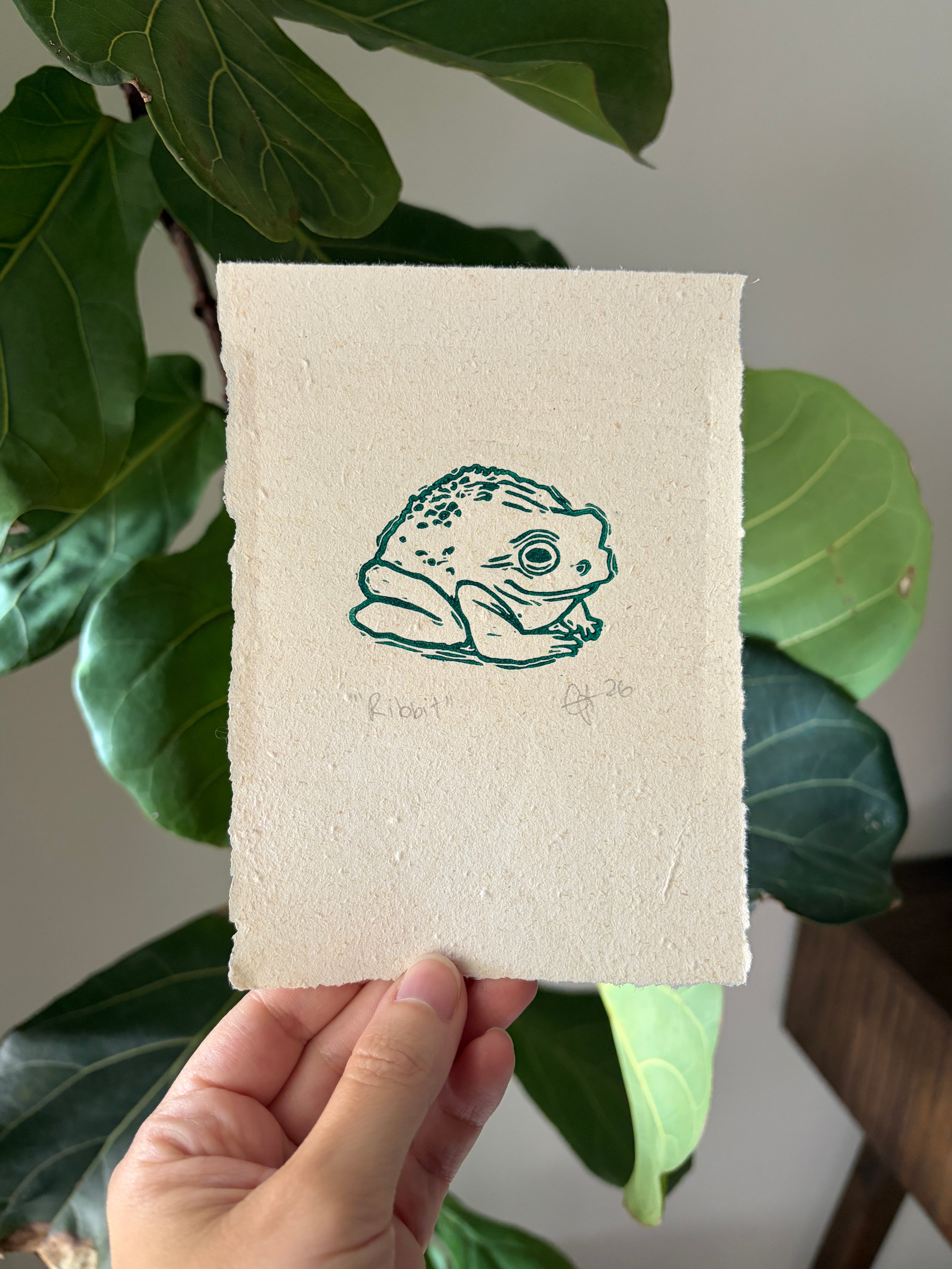 Ribbit Frog Original Lino Print