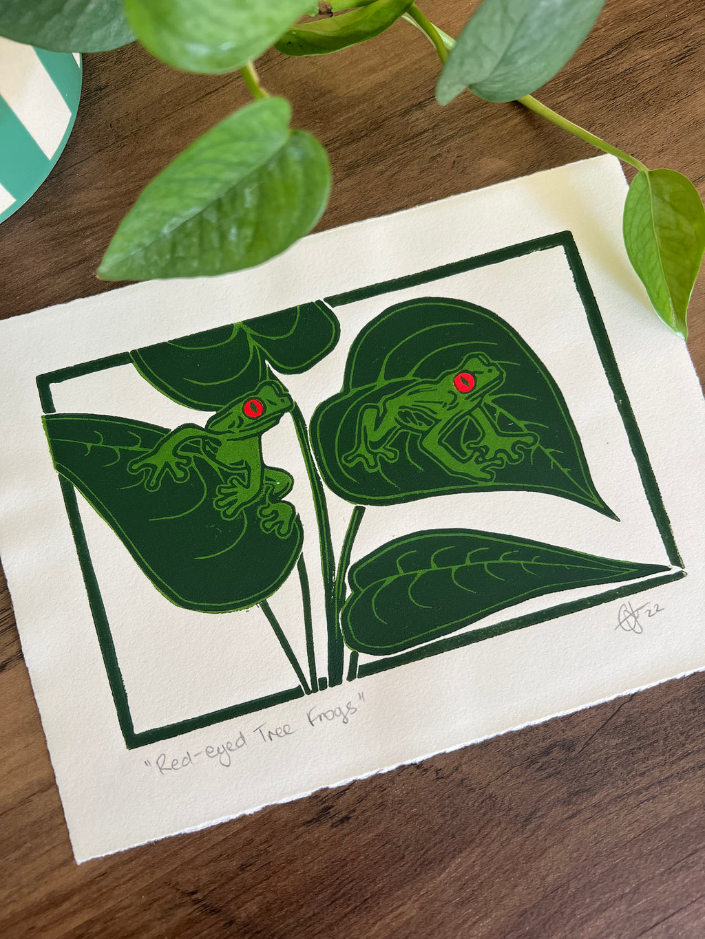 Red-Eyed Tree Frog Original Lino Print