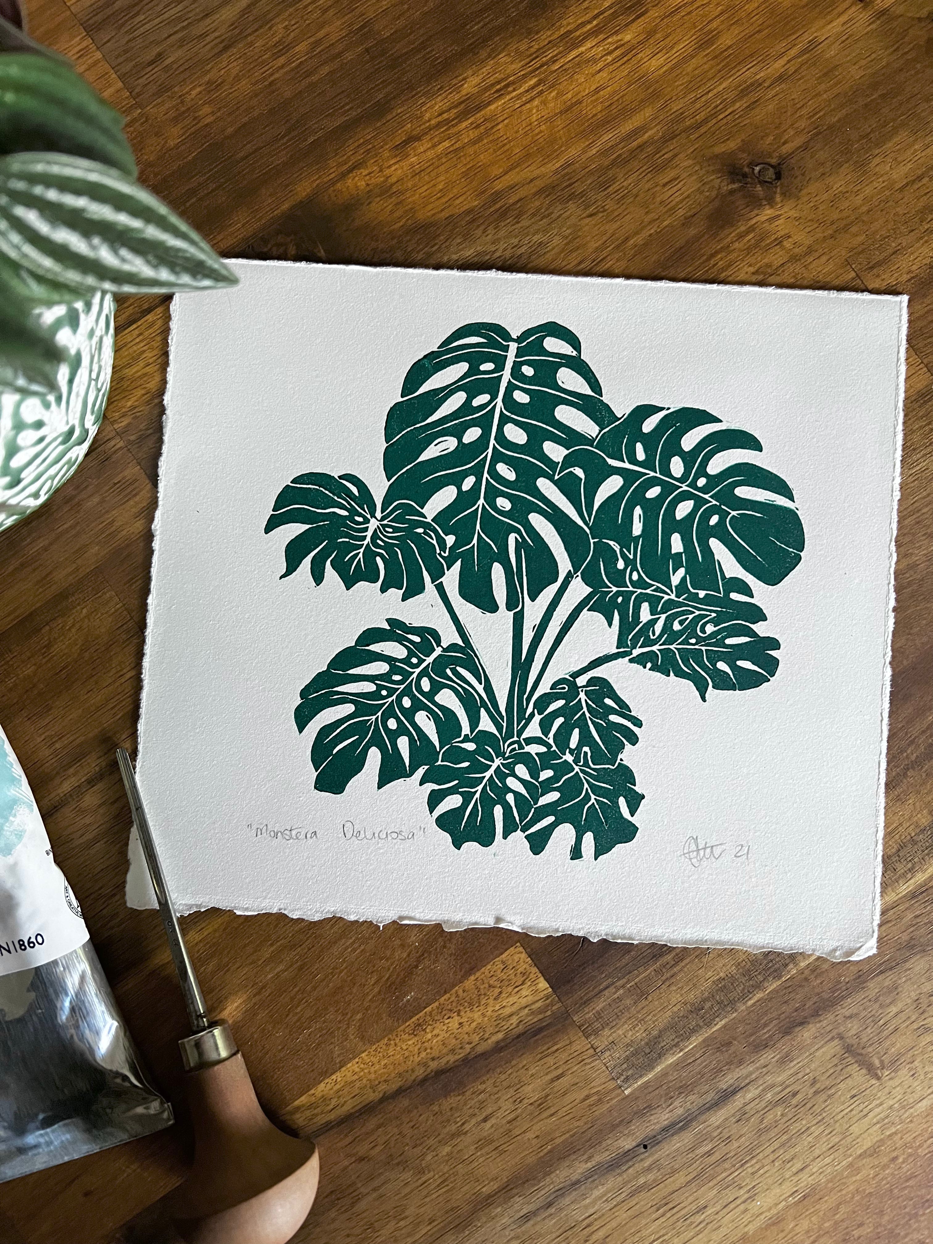 Monstera Deliciosa Original Lino Print