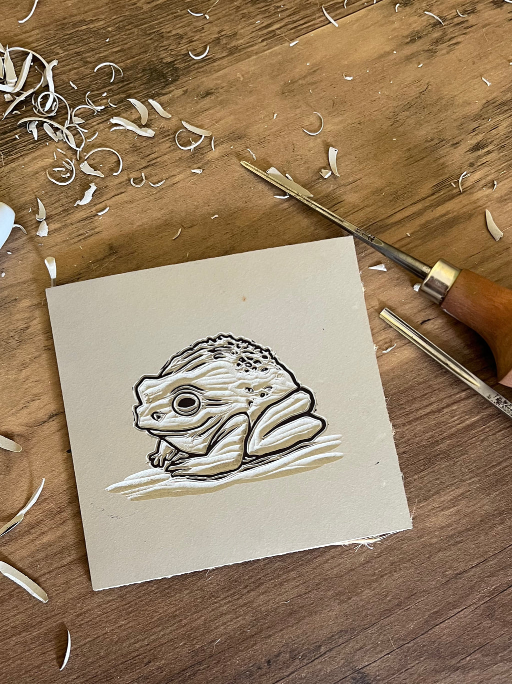 Ribbit Frog Original Lino Print