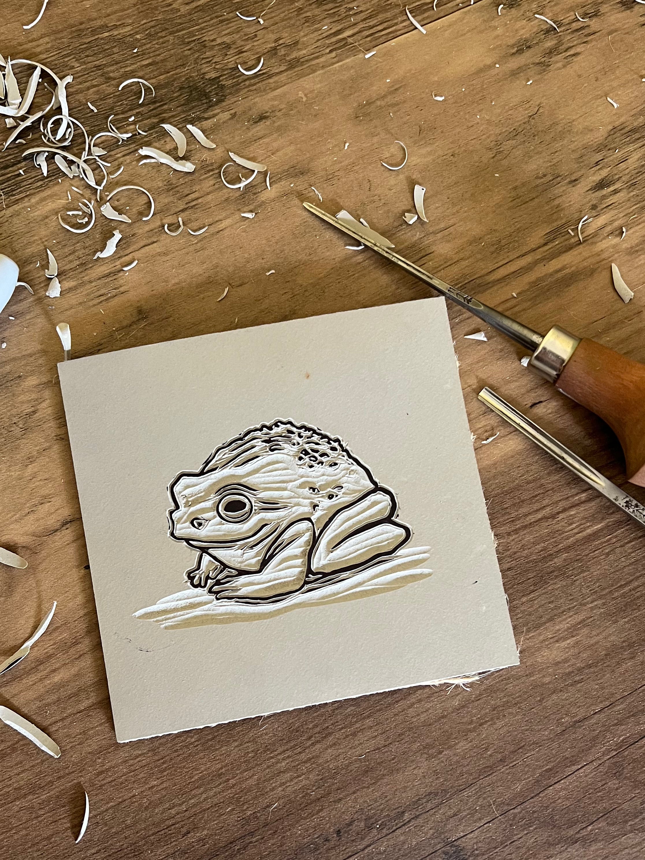 Ribbit Frog Original Lino Print