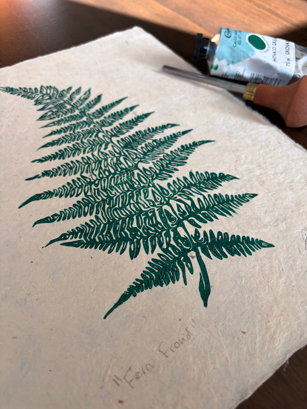 Fern Frond Original Lino Print