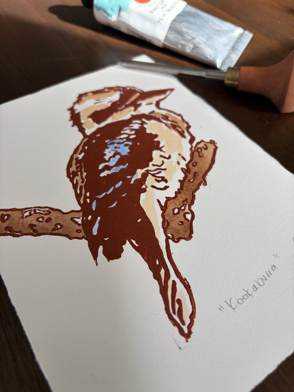 Kookaburra Original Watercolour & Linocut Print