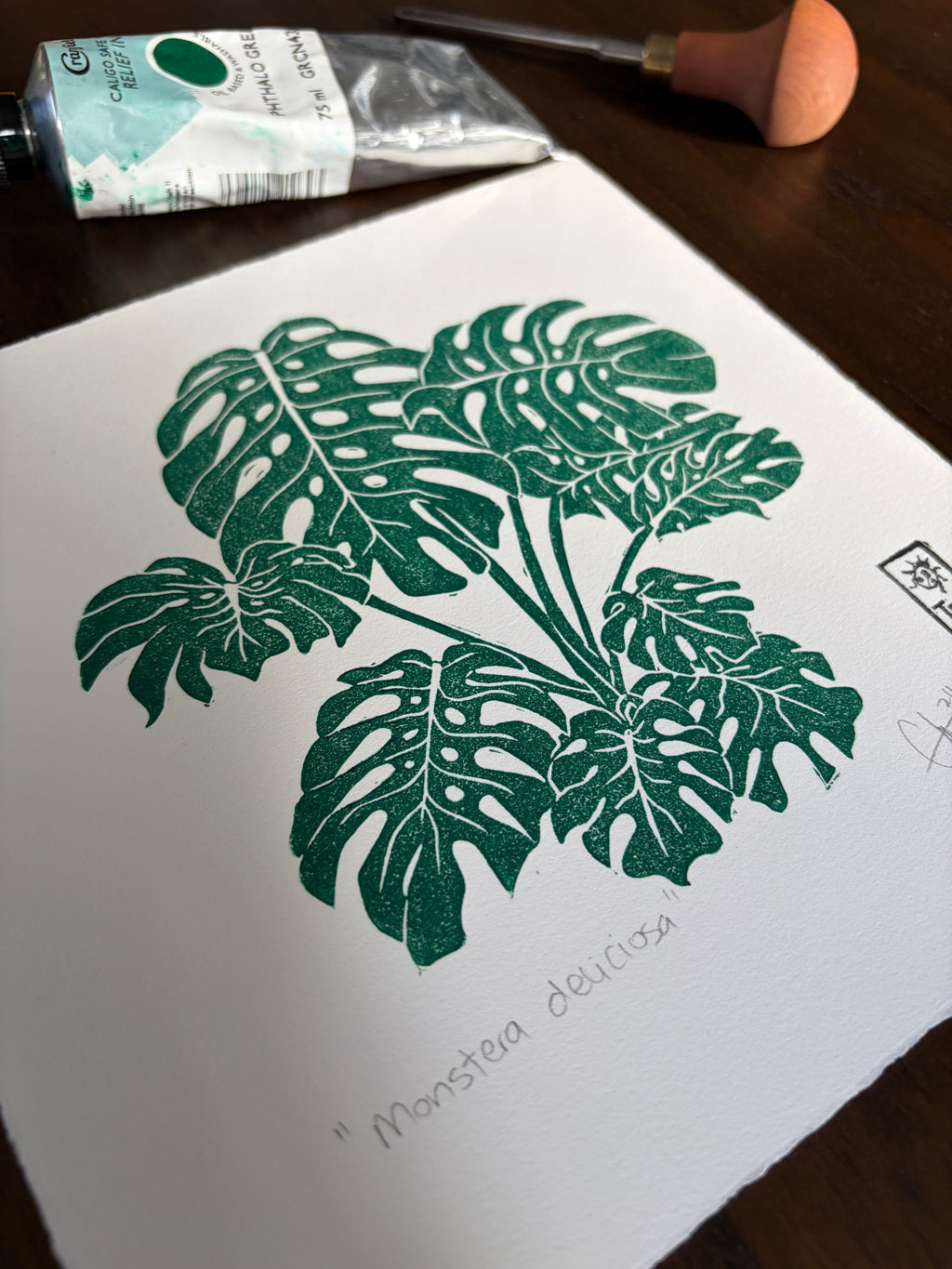 Monstera Deliciosa Original Lino Print