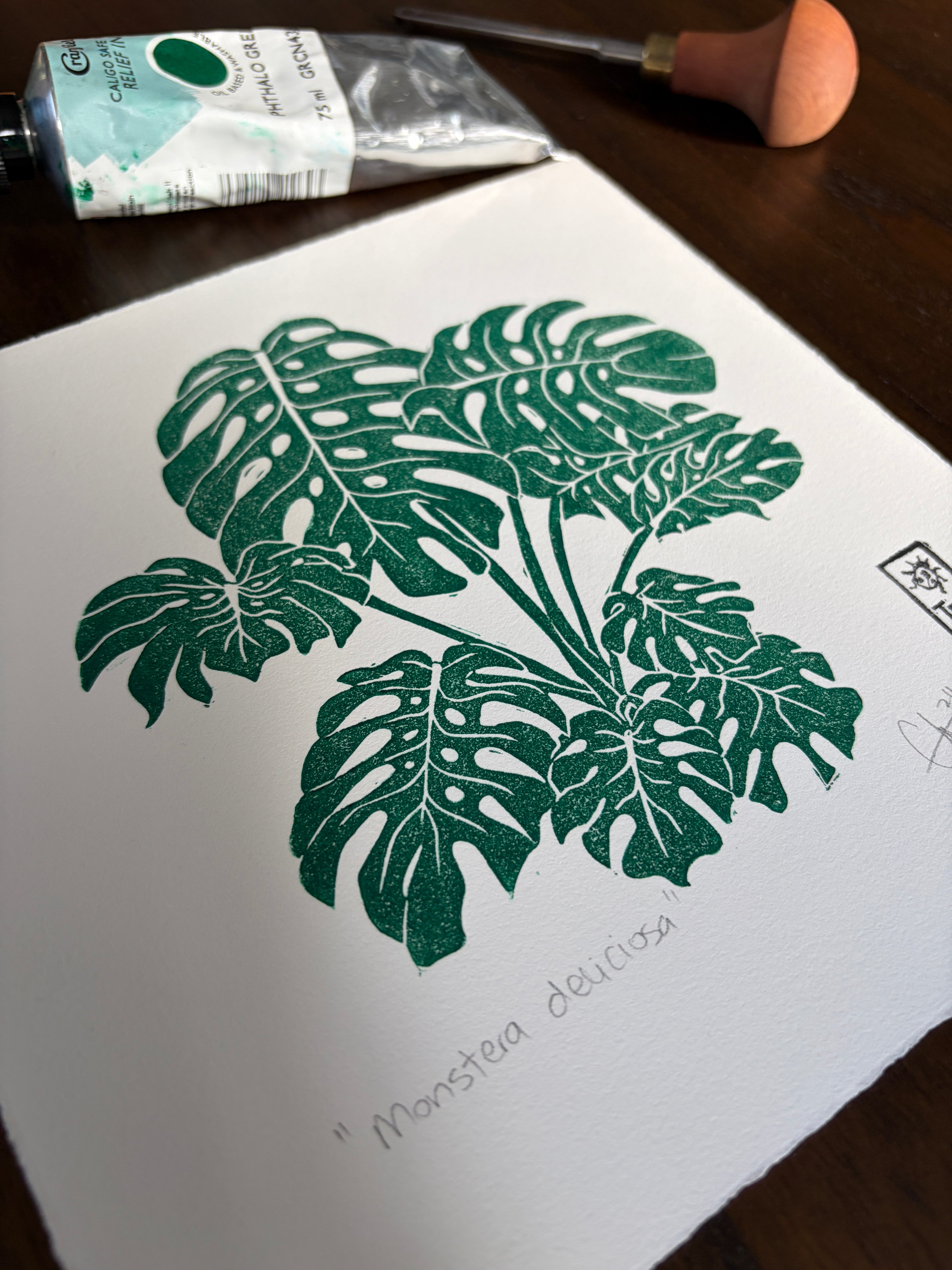 Monstera Deliciosa Original Lino Print