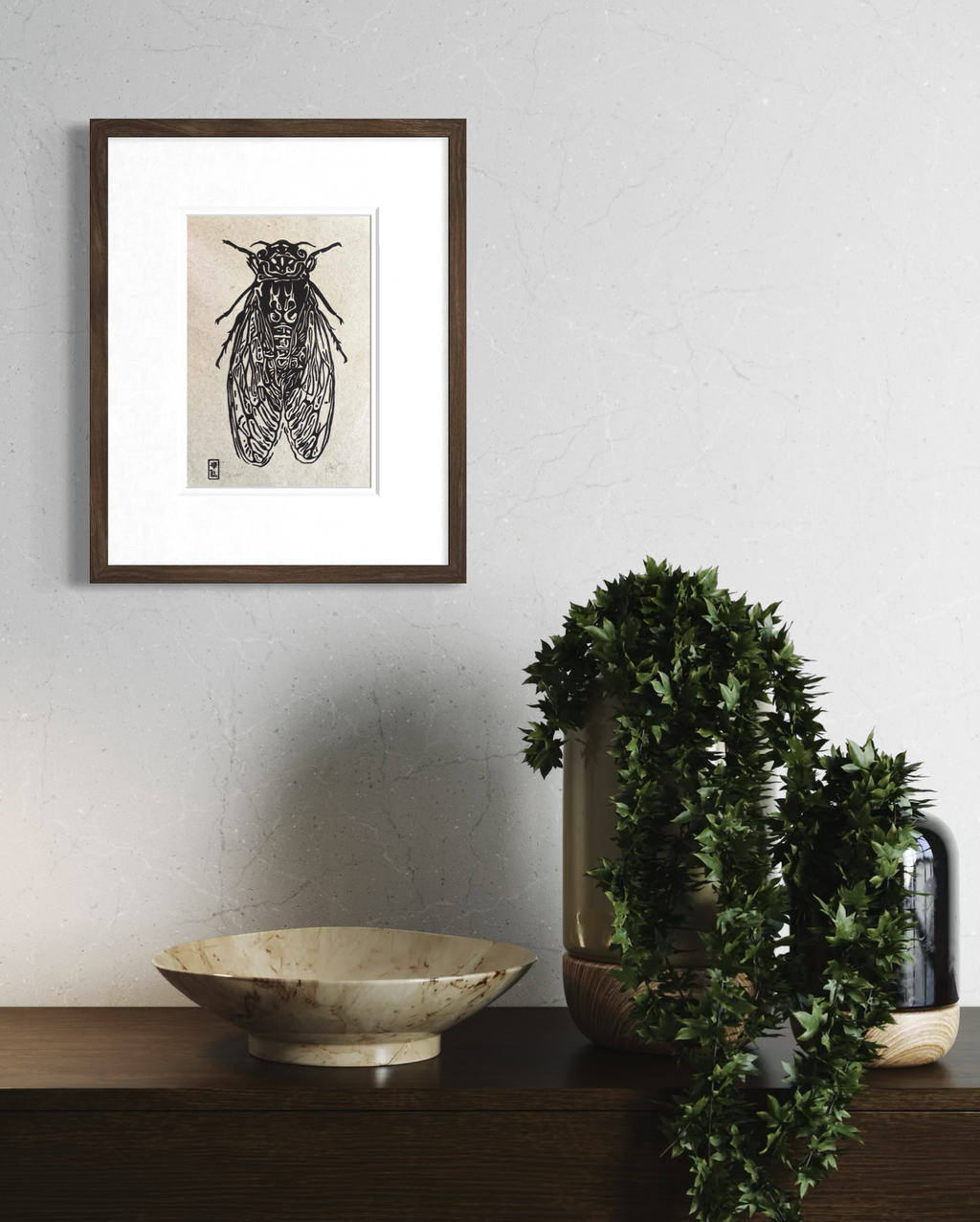 Cicada Original Lino Print