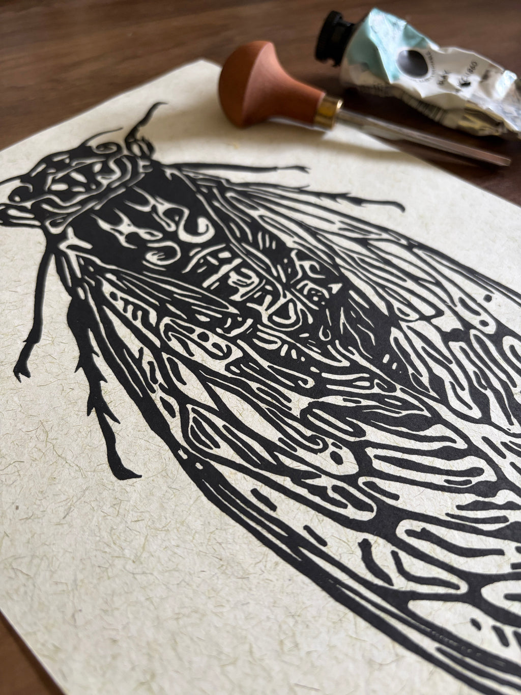 Cicada Original Lino Print