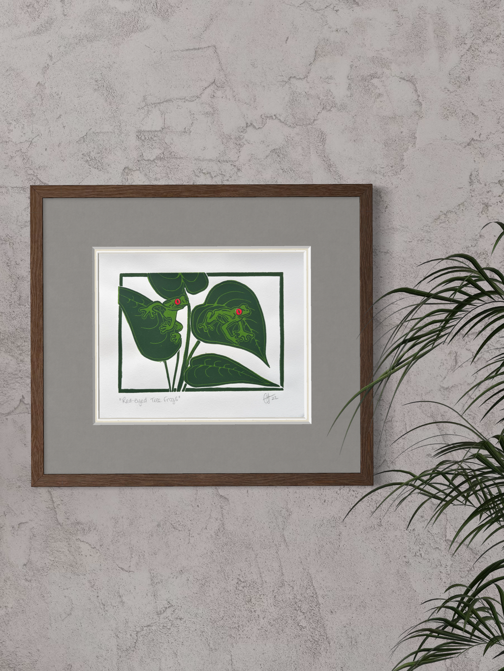 Red-Eyed Tree Frog Original Lino Print