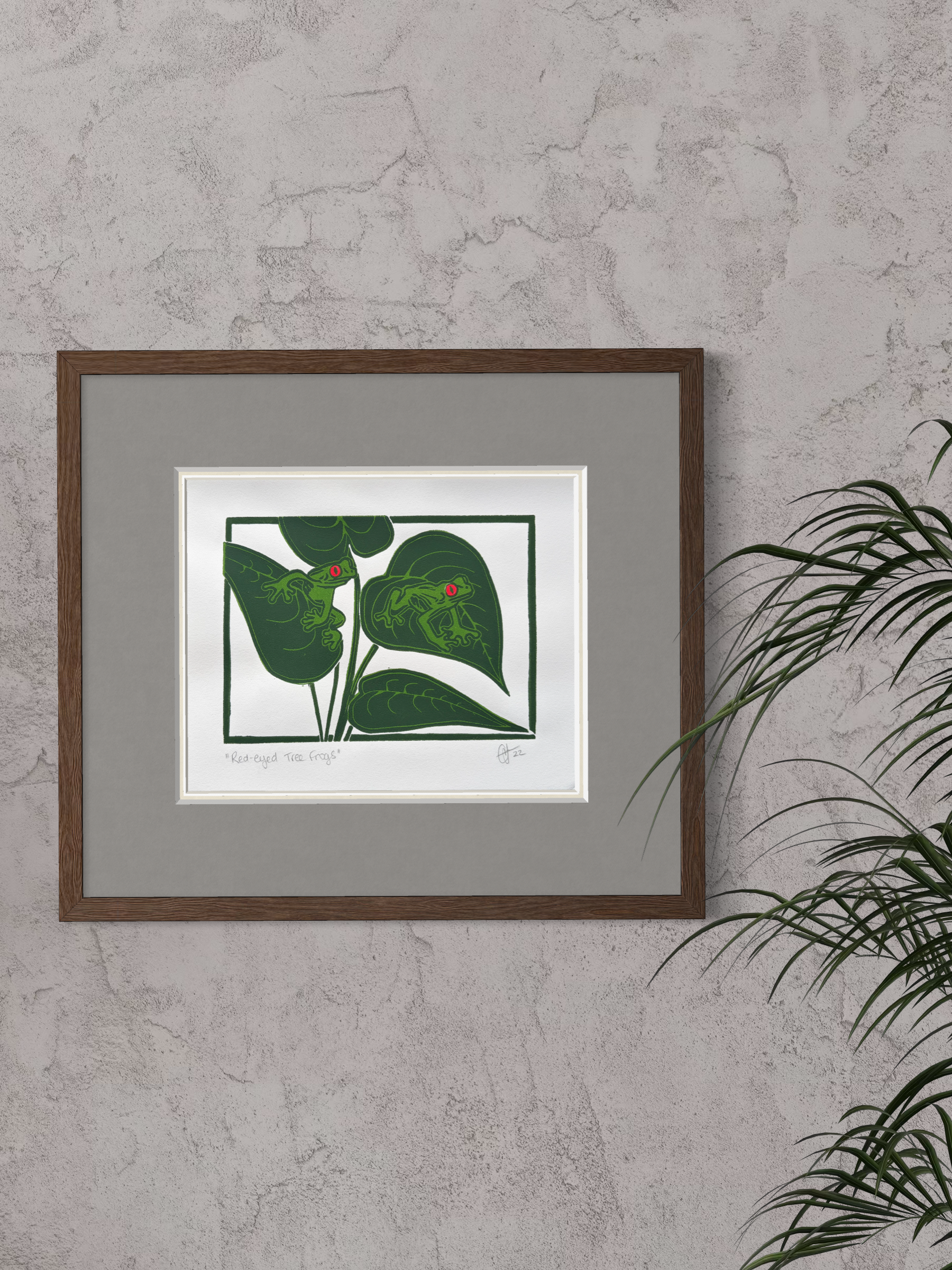 Red-Eyed Tree Frog Original Lino Print