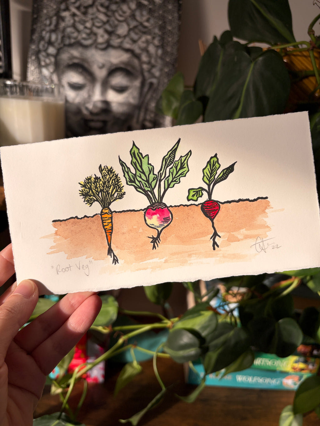 Root Veg Original Watercolour & Lino Print