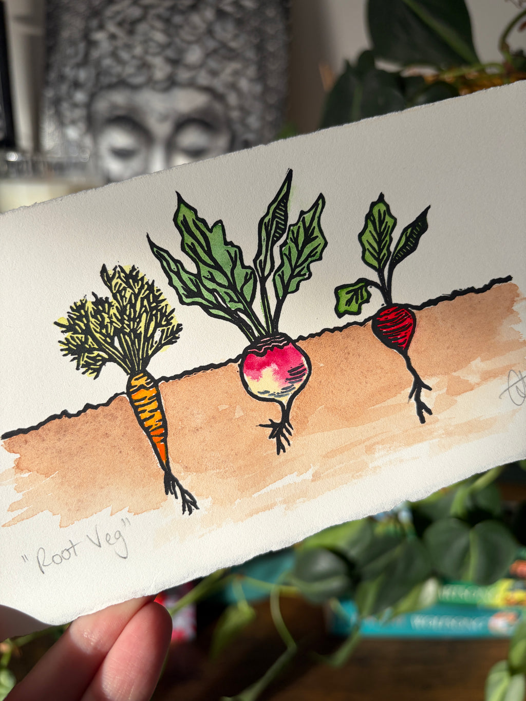 Root Veg Original Watercolour & Lino Print