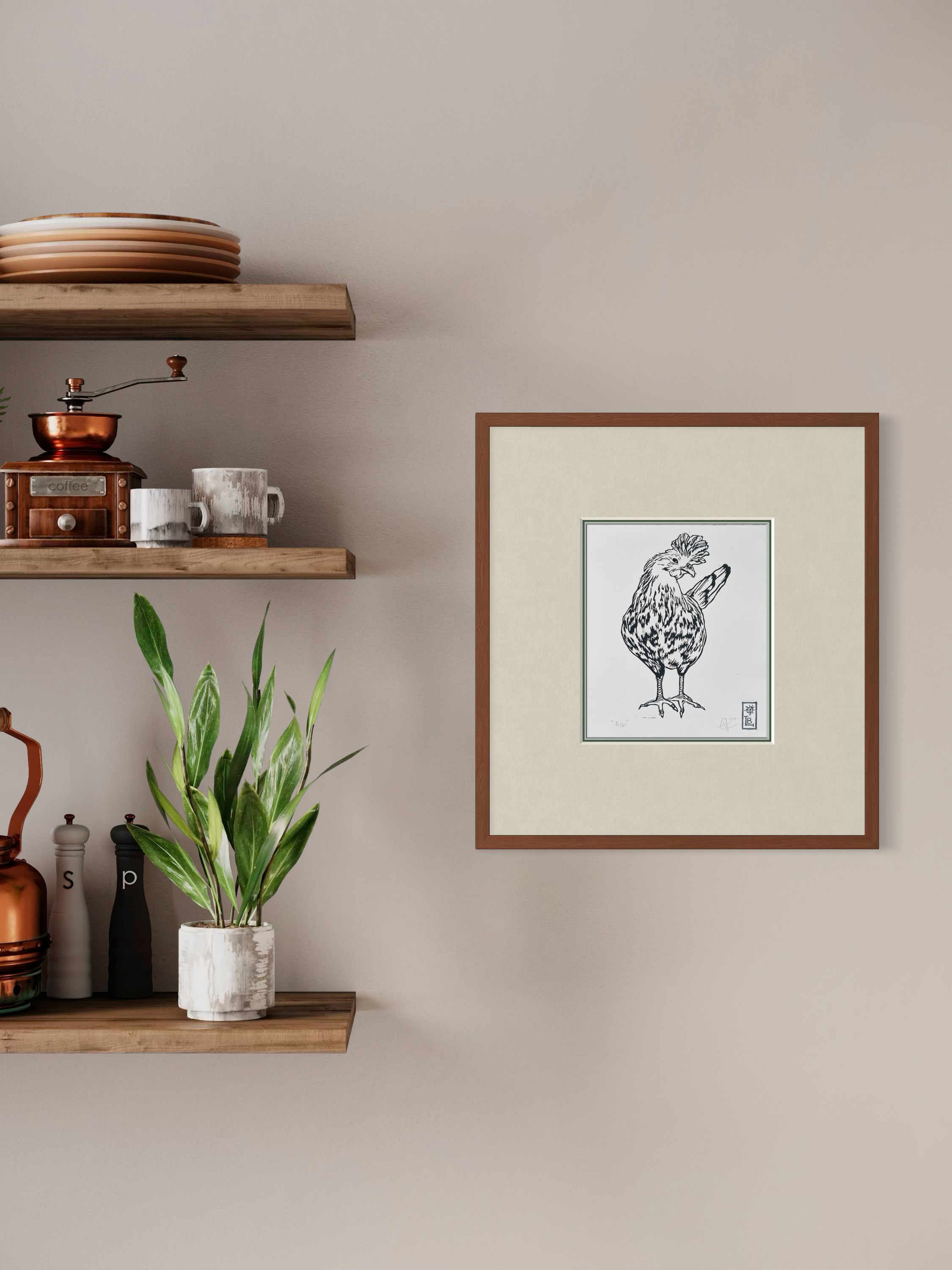 Hen Original Lino Print