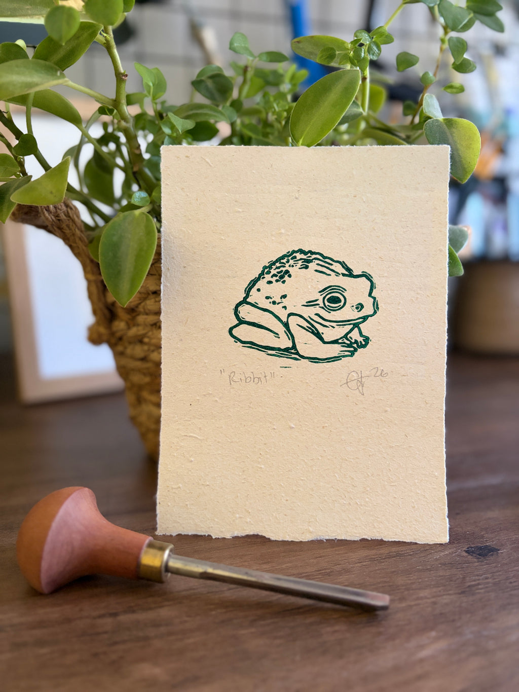 Ribbit Frog Original Lino Print