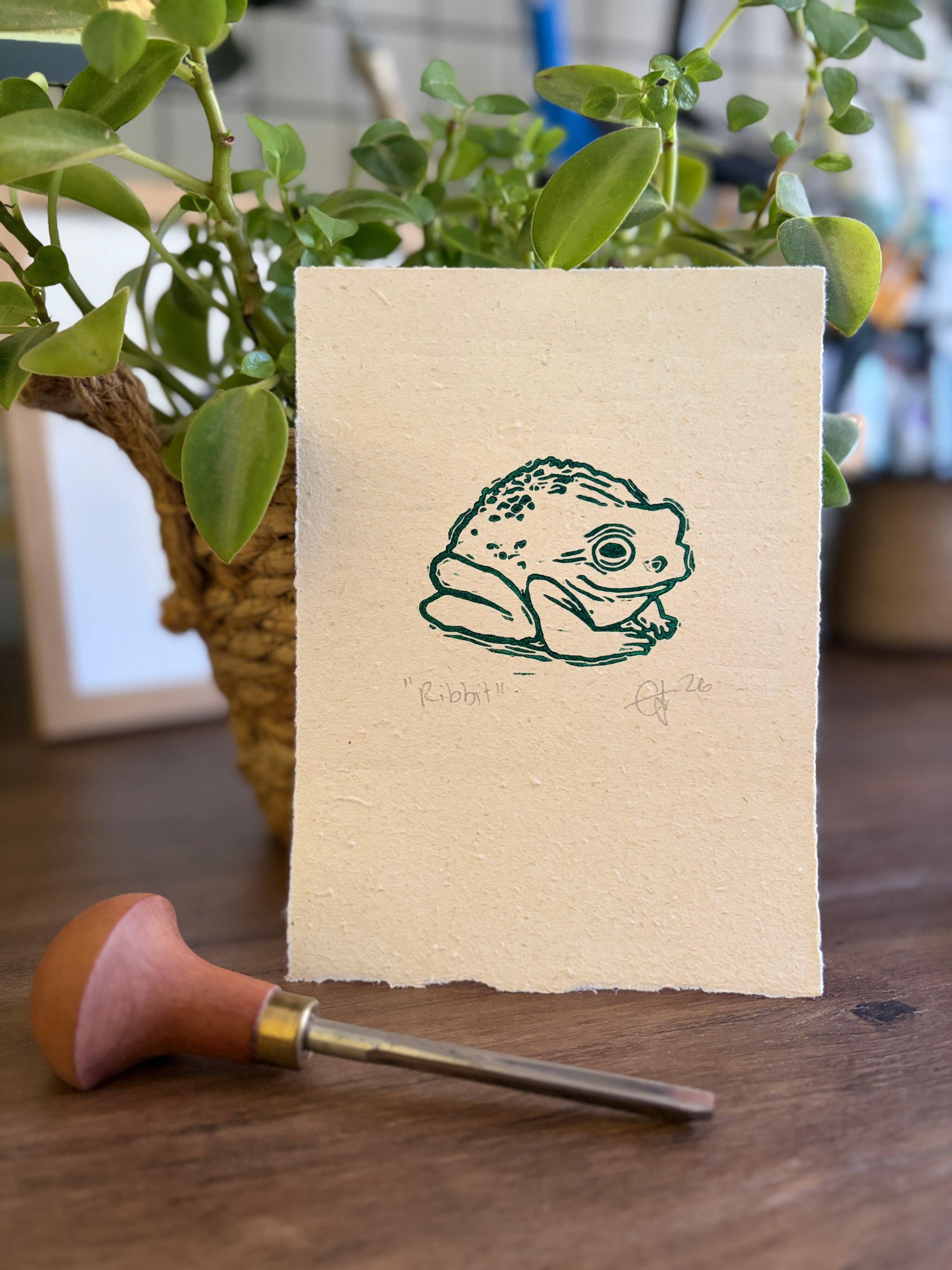 Ribbit Frog Original Lino Print
