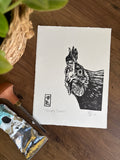 Curious Chicken Original Lino Print
