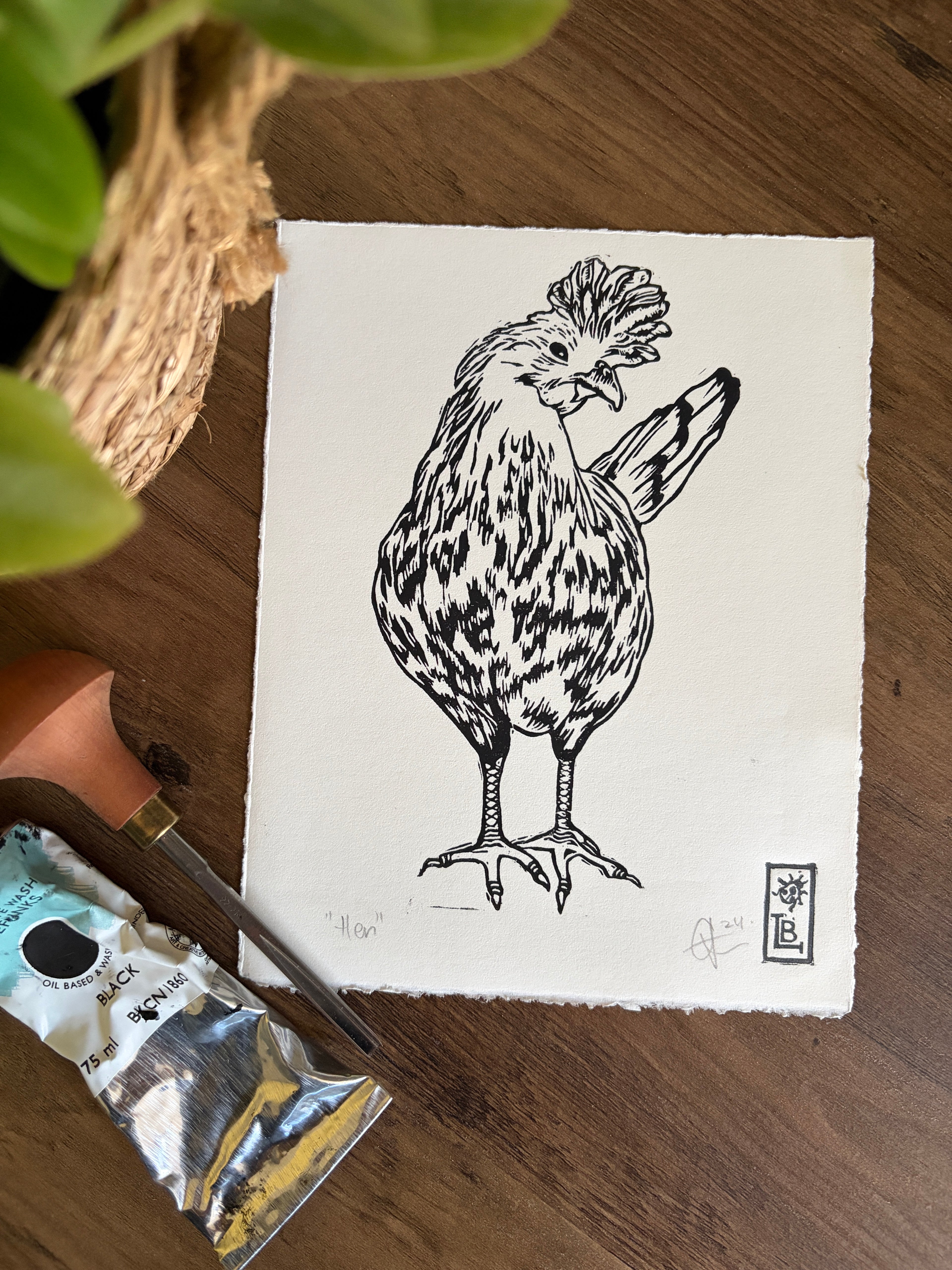 Hen Original Lino Print