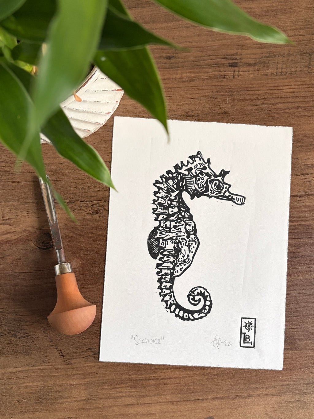 Seahorse Original Lino Print