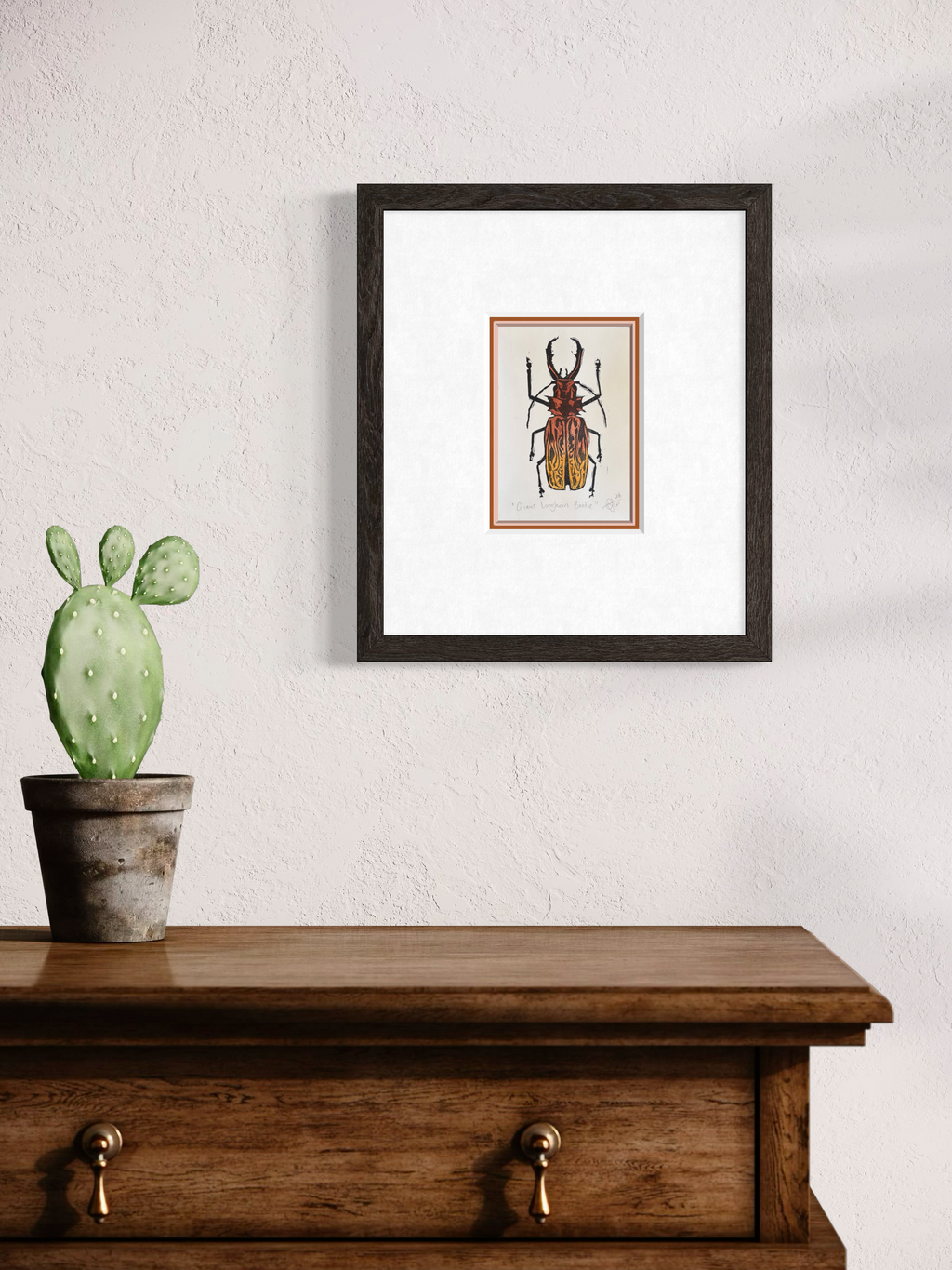 Giant Longhorn Beetle Original Watercolour & Lino Mini Print