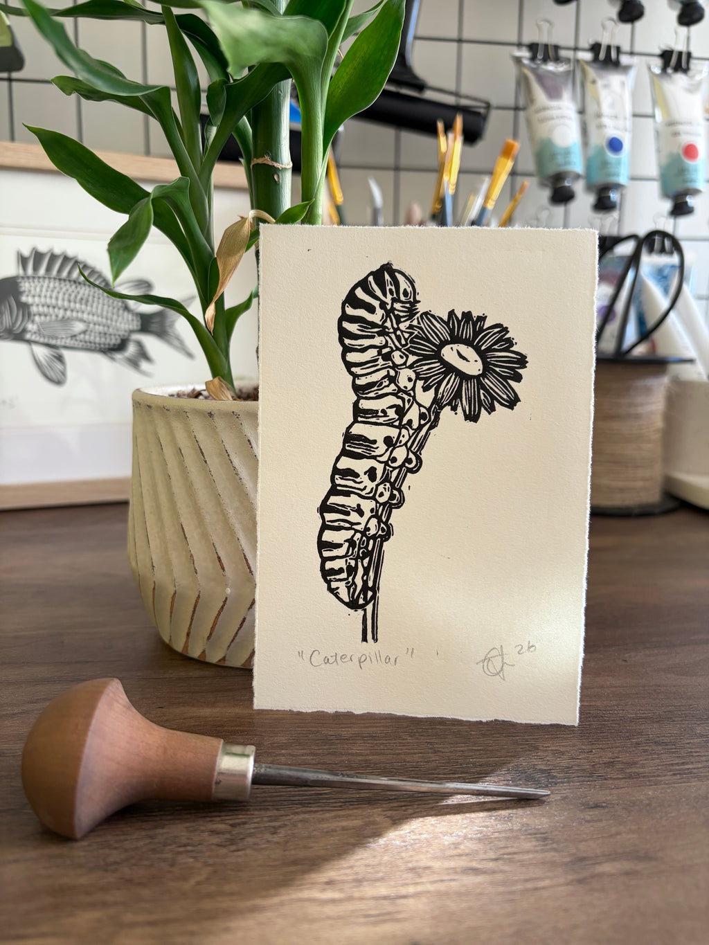 Caterpillar Mini Lino Print