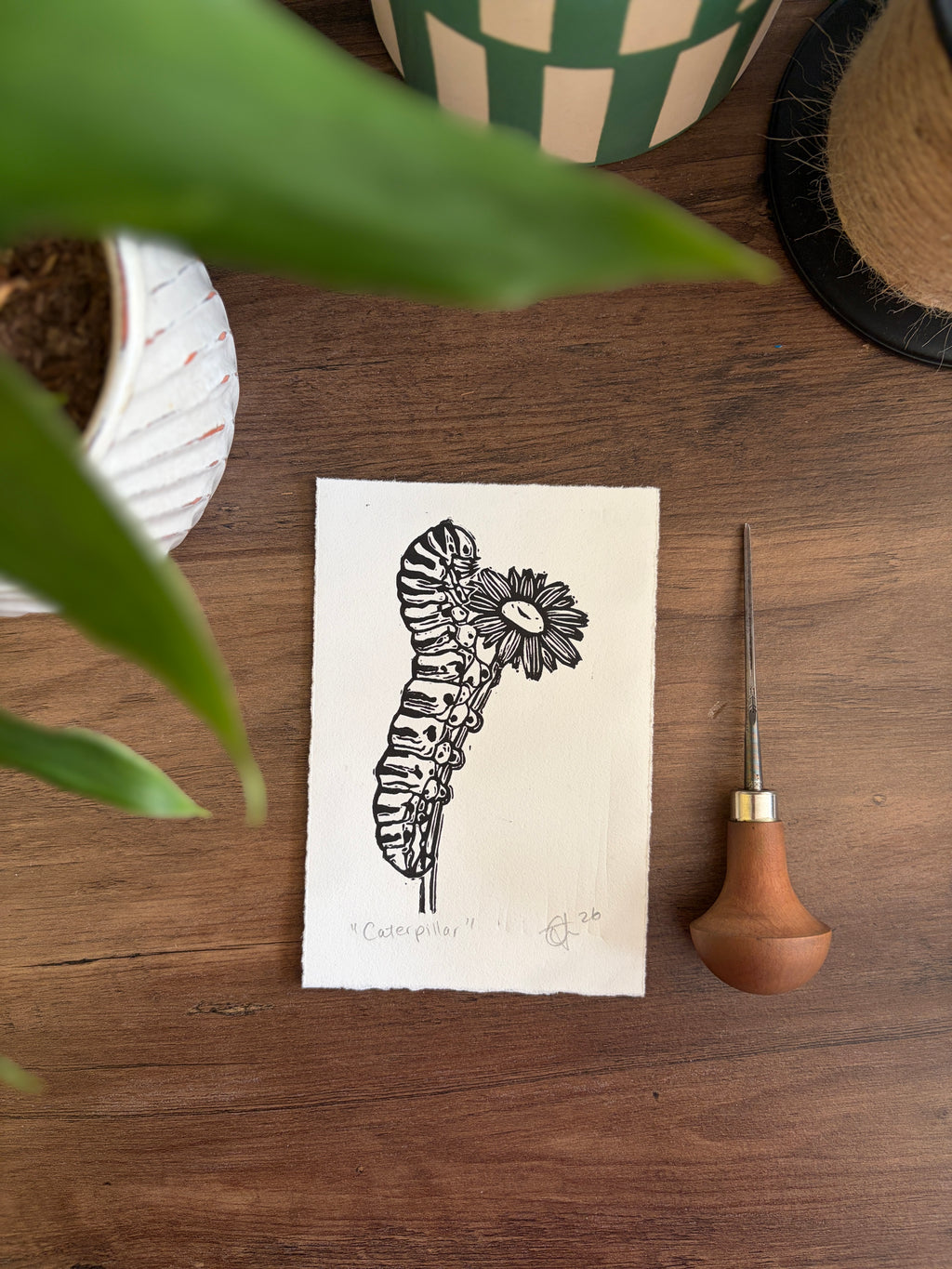 Caterpillar Mini Lino Print