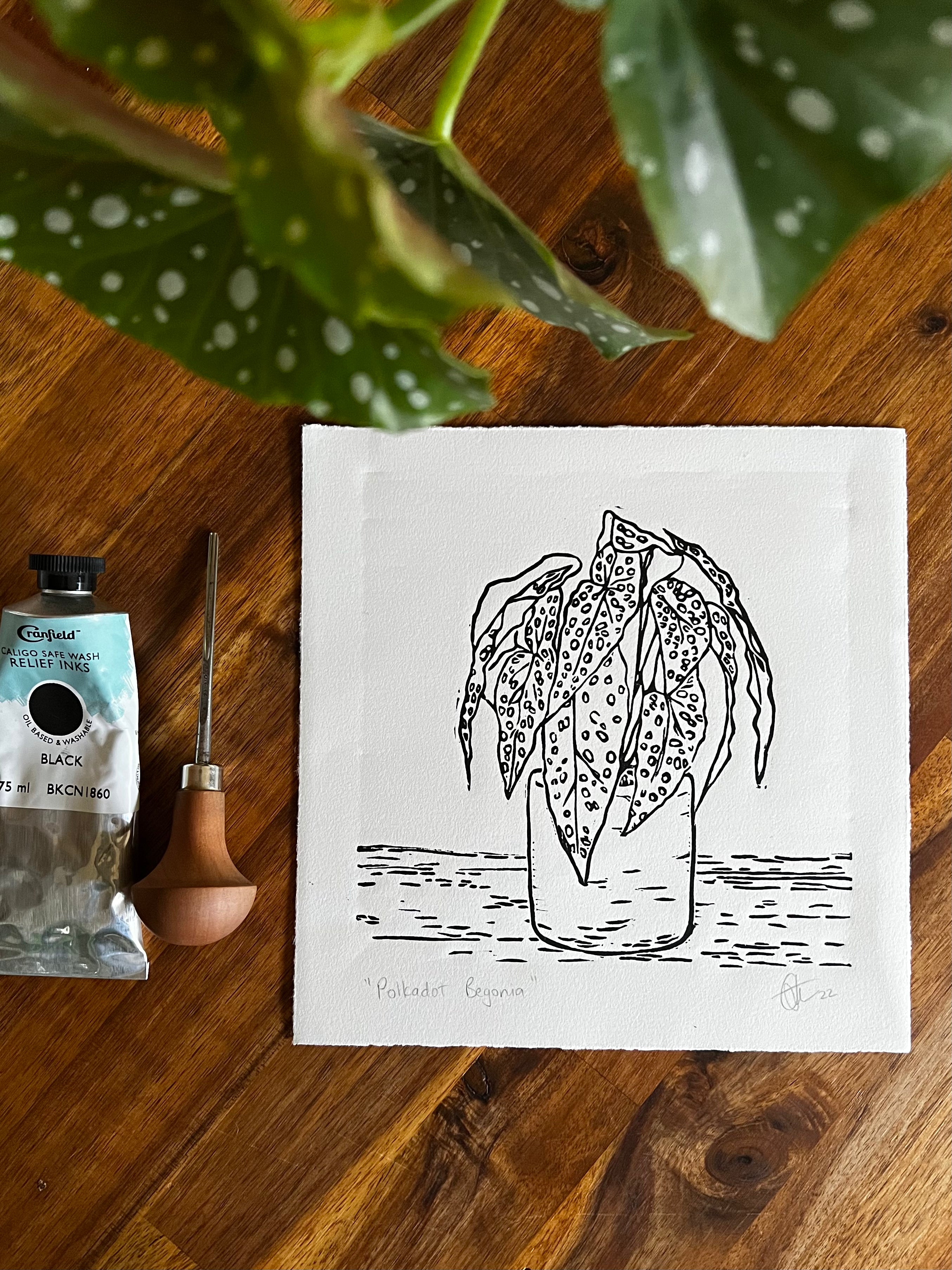 Polkadot Begonia Original Lino Print