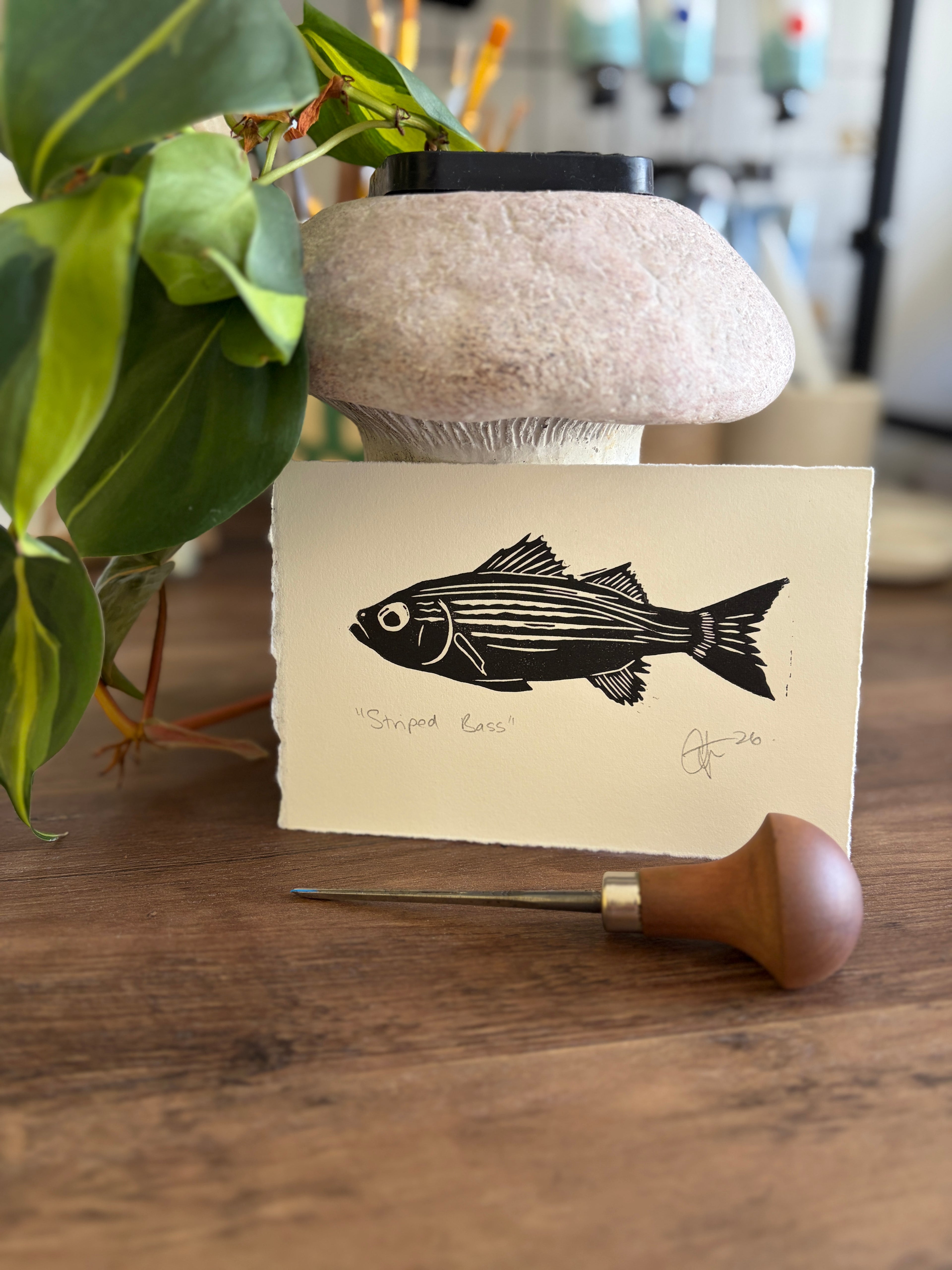 Striped Bass Original Lino Mini Print