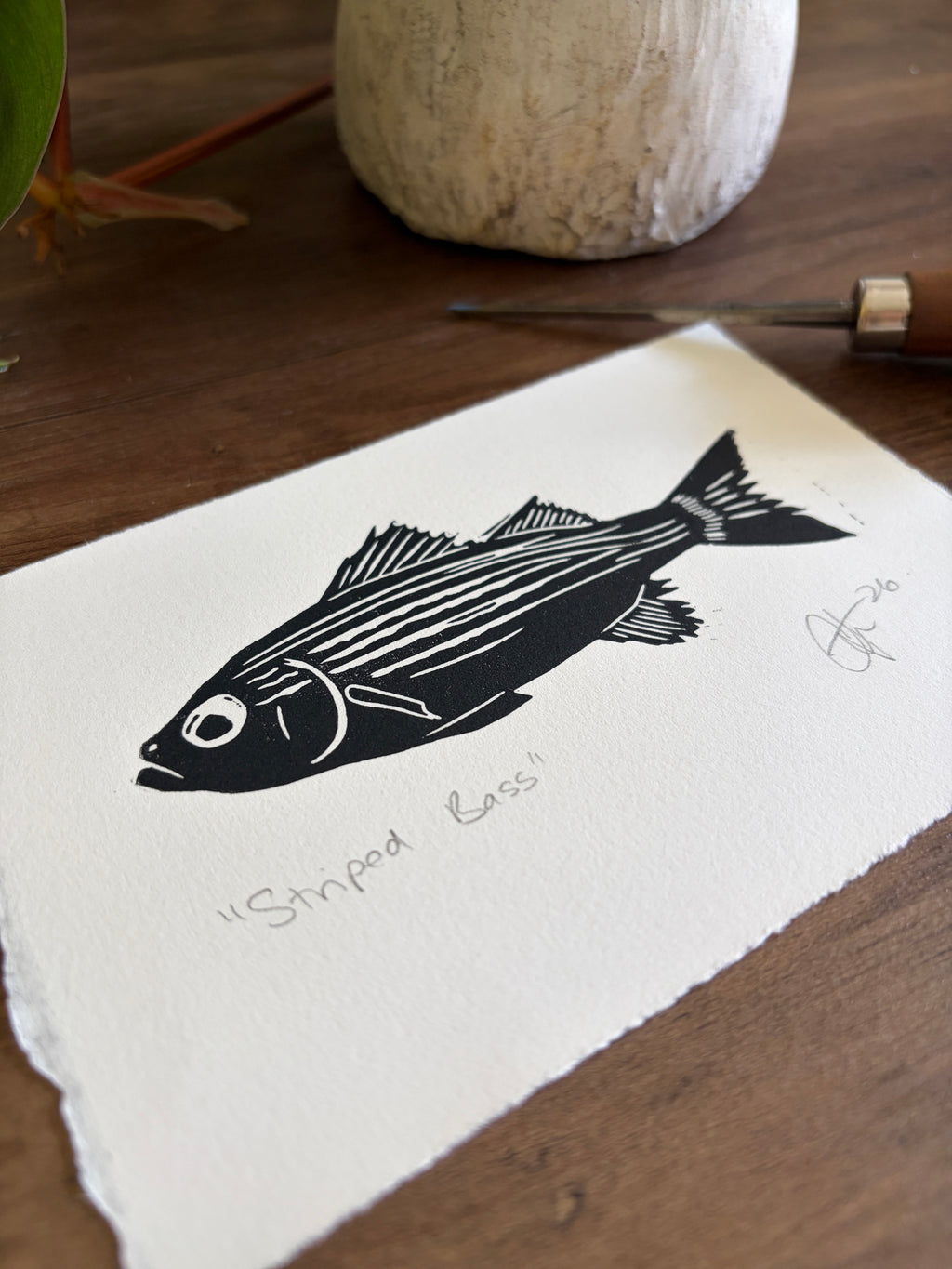 Striped Bass Original Lino Mini Print