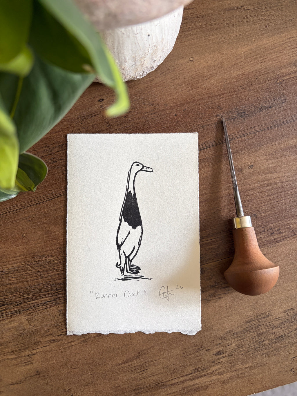 Runner Duck Lino Mini Print