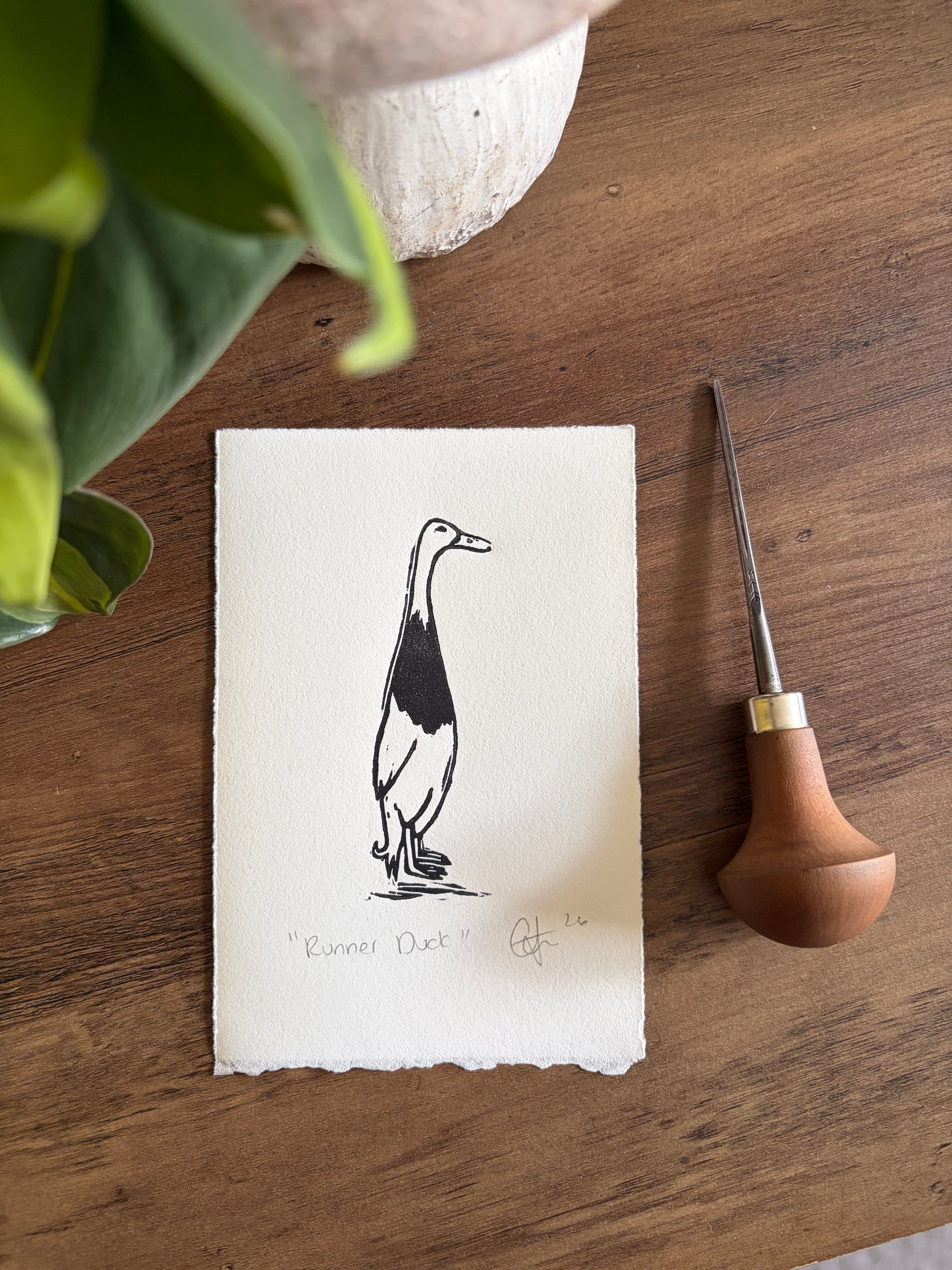 Runner Duck Lino Mini Print