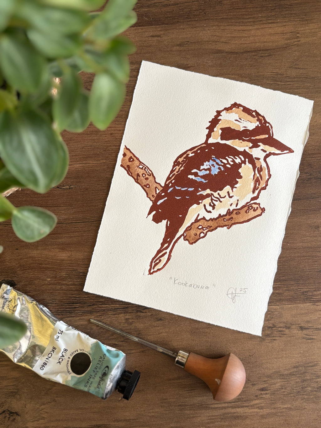 Kookaburra Original Watercolour & Linocut Print