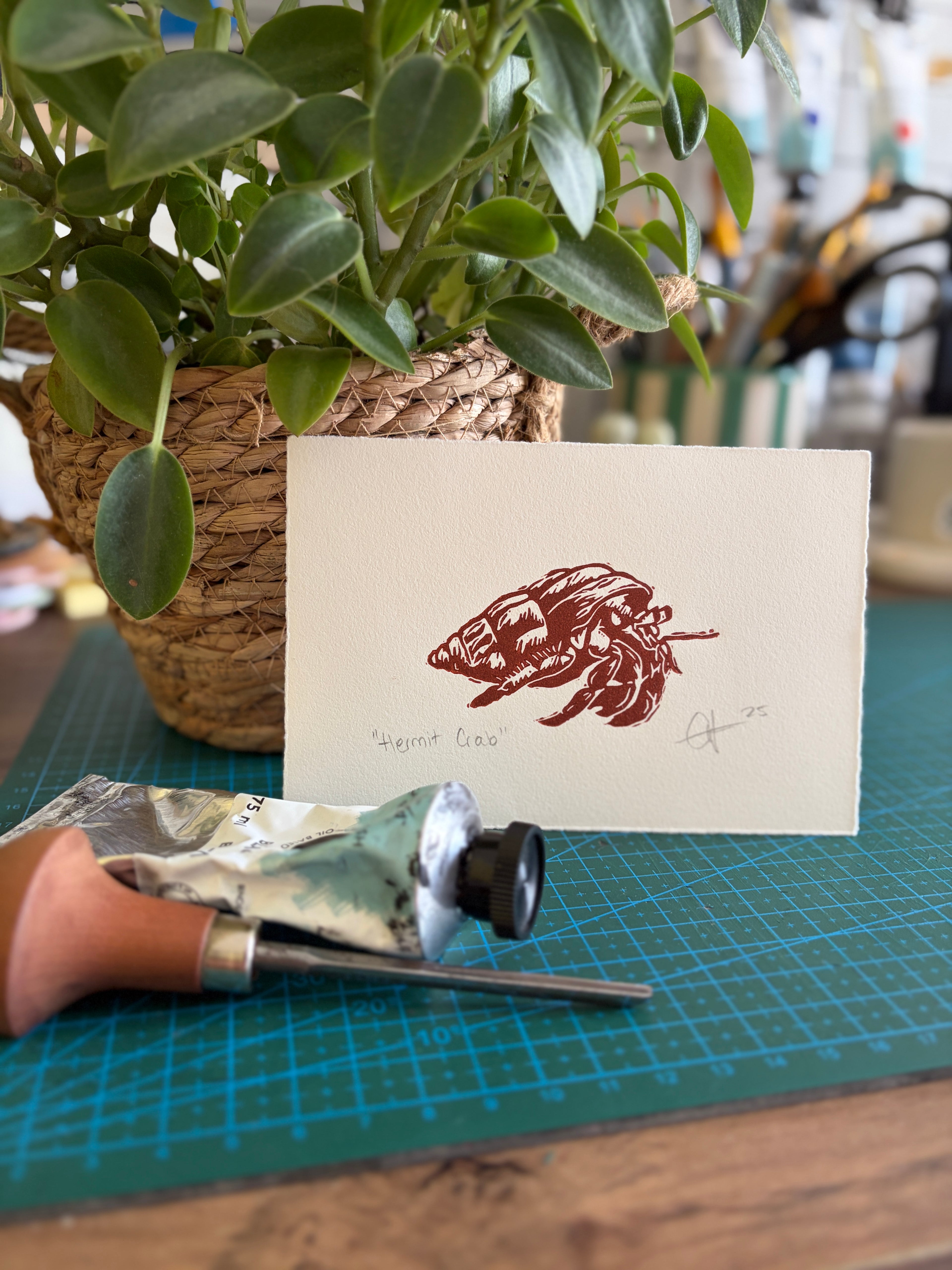 Hermit Crab Original Lino Print