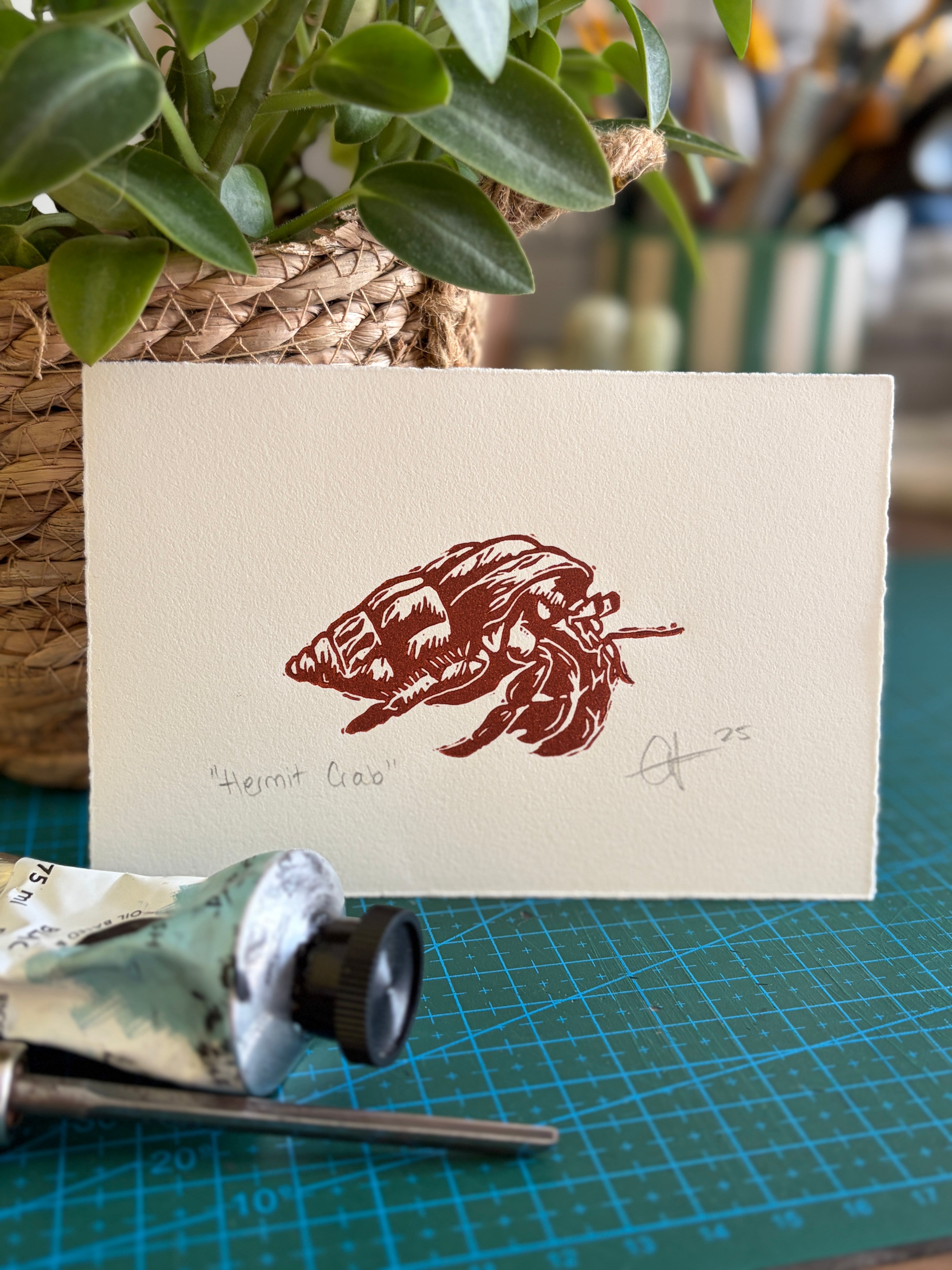 Hermit Crab Original Lino Print